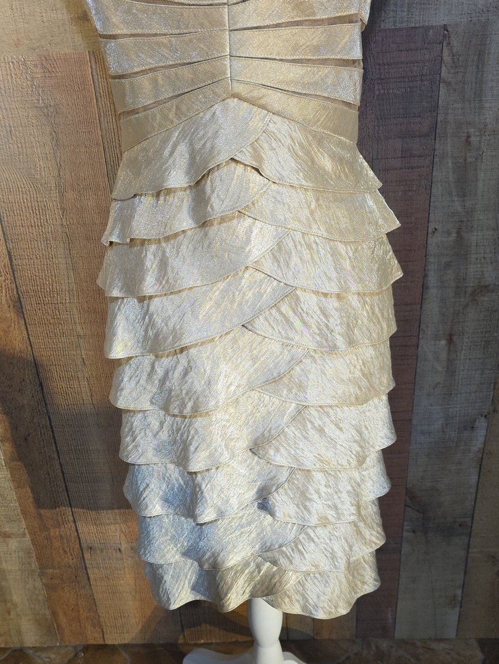 Adrianna Papell Shimmery Ivory Tiered V-Neck Mini Dress - Picture 4 of 14
